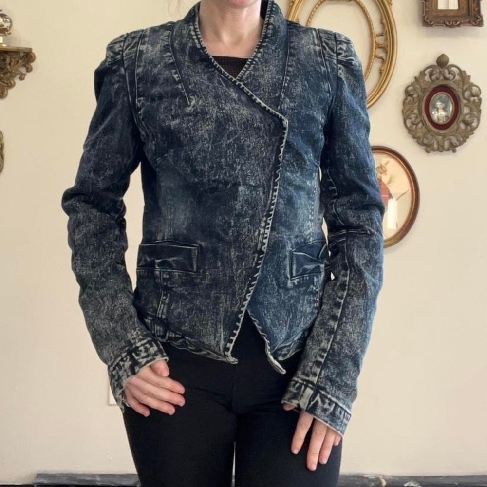 Vintage Y2K Vero Moda Dark Wash Puff Sleeve‎ Denim Blazer Acidwash S NWT